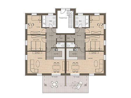 Grundriss eines 2 Familienhauses